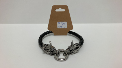 Wolf Clip Ring Men's Leather & Stainless Bracelet 8-3/4 Inches