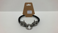 Wolf Clip Ring Men's Leather & Stainless Bracelet 8-3/4 Inches