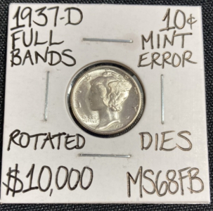 1937-D MS68FB Rare Mint Error Mercury Dime