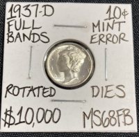 1937-D MS68FB Rare Mint Error Mercury Dime
