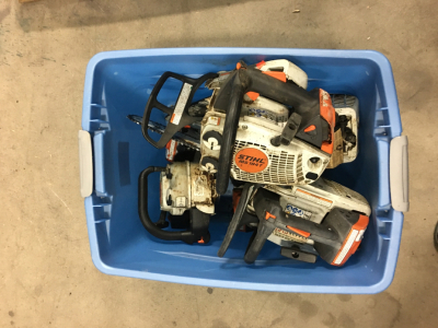 Chainsaws and Chainsaw Parts In Bin.