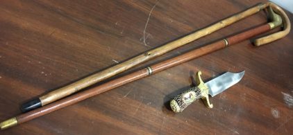 Hunting Knife. (2) Canes.