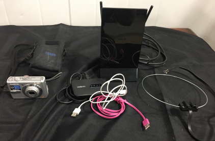 LUMIX Panasonic Camera With Carry Case. RCA Antenna. Circular Antenna. Alcatel WiFi. (2) Micro USB Cords.