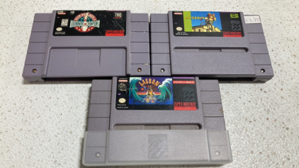 (3) SNES Game Cartridges: Paperboy 2, Brunswick World Tournament of Champions, Lagoon