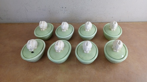 Set of (8) Decorative "Bunny" Dishes with Lids