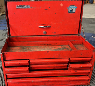 MBCentury Red Metal Tool Box with Some Tools Inside