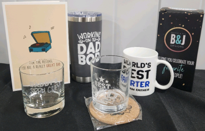 Father's Day Card, (2) Dad Glasses, (2) Dad Tumblers, Dad Coaster, Dad Coffee Mug - SP6