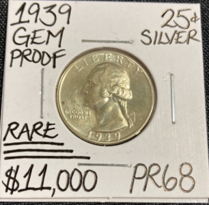 1939 PR68 Rare Gem Proof Silver Quarter