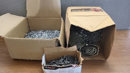 Fence Staples, 2-1/1" Sepf-Tapping Screws, and Nail Gun Nail Strips