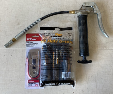Small Grease Gun w/ 3 Moly Grease Tubes and Razor Scraper
