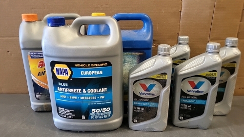 3 Jugs of Antifreeze with 4 Quarts of Valvoline Full Synthetic European Vehicle 5W-30 Motor Oil