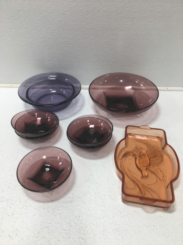(8)Pc Pink/Purple Bowls, Serving Tray
