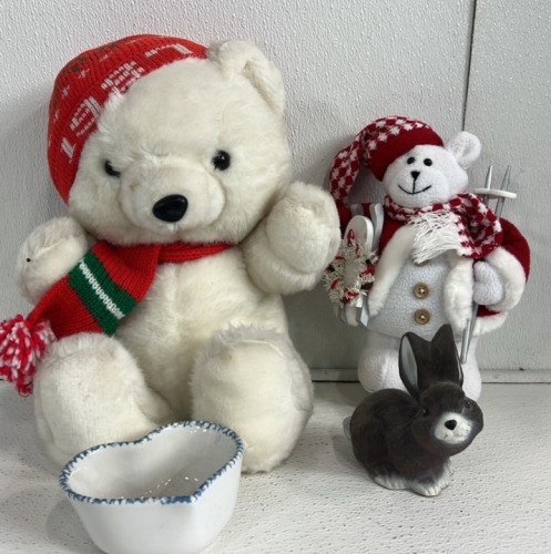 Stuffed Animals, Decorative Bunny and Heart Shaped Dish