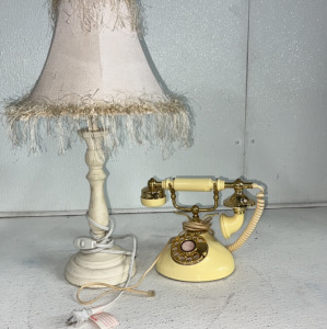 Vintage French Style Rotary Phone and A Fringe Table Lamp