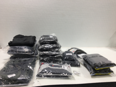(4) 38Wx30L Black Gash Hao Men’s Ski Snowpants. 34Wx32L Army Green Gash Hao Men’s Ski Pants. (7) Song Ting Grey Hat And Turtleneck Set. Jaguar Leapord Keyring. (2) L. Umshu Women’s Buffalo Plaid Striped Shirts. L Simplicity Black Men’s Ski Gloves. (2) 2pk