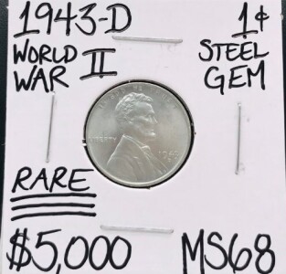 1943-S MS68 RARE WWII Steel Wheat Penny