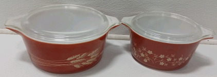 Vintage Autumn Harvest Weat And Trailing Flower Pyrex Casserole Dishes With Lids