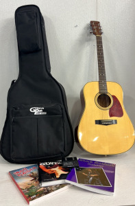 Acoustic Guitar With Groove Pak Case and Music Books