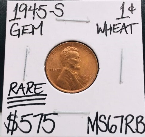 1945-S MS67RB RARE Wheat Gem Penny