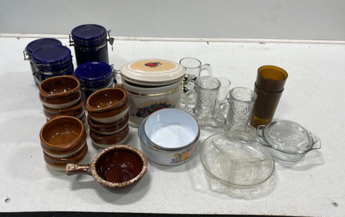 4 Matching Canister Set, Cookie Jar, 8(Matching) Ceramic Bowls, Glass Mugs And More [H]