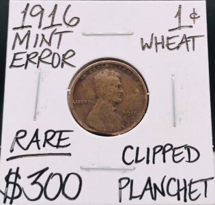 1916 Mint Error Clipped Wheat Penny