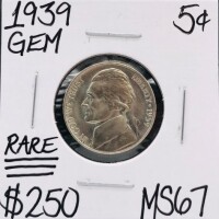 1939 MS67 RARE Gem Jefferson Nickel