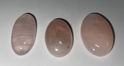 (3) Rose Quartz Oval Cut And Polished Cabochon Gem Stones&hellip; 52.9ct, 53.95ct, 65.55ct