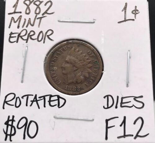 1882 F12 Mint Error Indian Head Cent