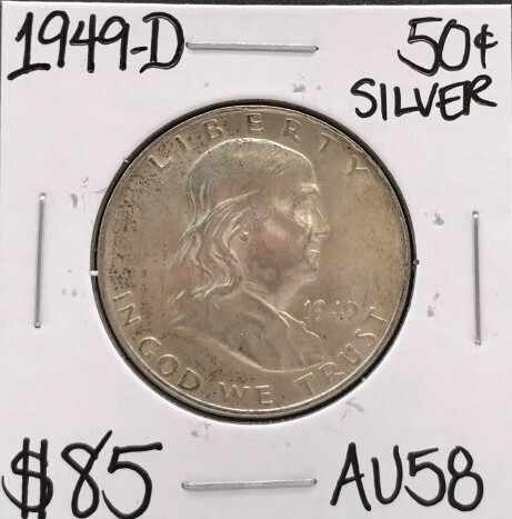 1949-D AU58 Silver Franklin Half Dollar