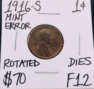 1916-S F12 Mint Error Antique Wheat Penny