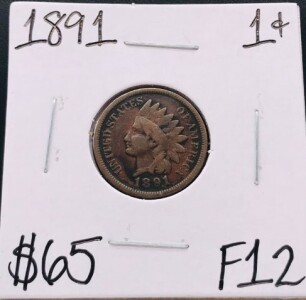 1891 F12 Antique Indian Head Cent