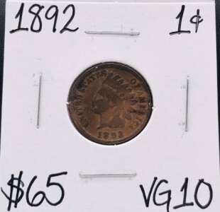 1892 VG10 Antique Indian Head Cent