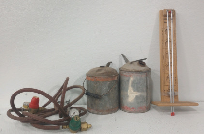 (2) Kerosene Cans, (1) Victors Jewelers Torch, (1) "Shoot the Moon" Game