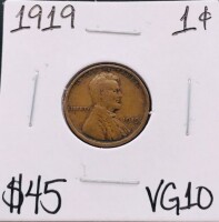 1919 VG10 Antique Wheat Penny