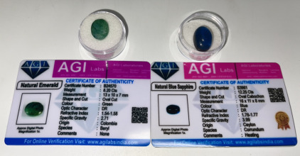 (2) Certified Natural Gemstones&hellip; (1) 8.20ct Natural Emerald, (1) 12.25ct Natural Blue Sapphire &hellip; Both With COA