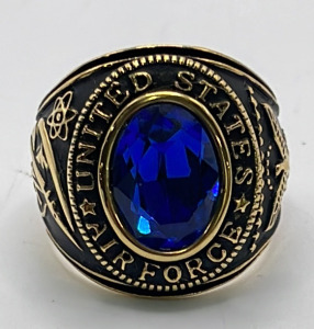 US Air Force Gold Toned W/ Blue Gemstone Men&rsquo;s Ring