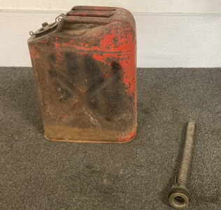 Vintage Metal Gas Can With Hose Not Tested For Holes Please Inspect