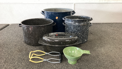Enameled Pots And Pans With Canning Tools