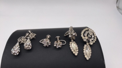 (3) Pairs Of Vintage Rinestone Earrings