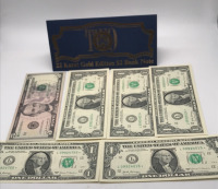 Two Dollar 24k Bank Note, (5) $1 Star Notes & (1) $5 Star Note