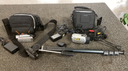 Canon And Sony Video Cameras Mono Pod Sony Powers On No Charge For Batteries Please Inspect