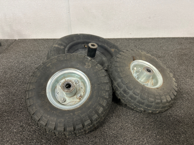 Wheelbarrow Wheel and pair of Lawnmower Tires Please Inspect