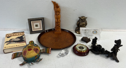 A Serving Tray, A Book and Other Mismatched Decorative Knick Knacks