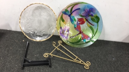(2) Beautiful Glass Plates With Stands