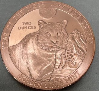 (1) 2oz Copper Tiger Round .999 Fine Copper