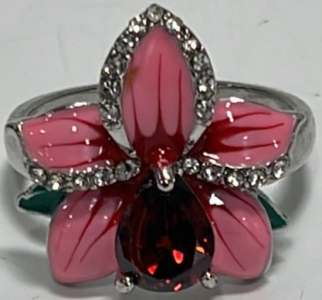 (1) Ruby Floral Sterling Silver Ladies Ring Size 10