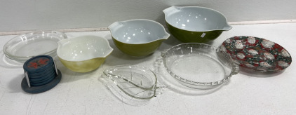 Glass Kitchen Mixing Bowls, Baking/Pie Dishes and a Coaster Set