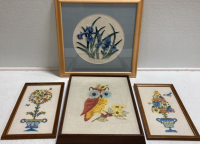 (4) Framed Embroidery Art