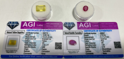 (1) 12.00ct Natural Yellow Sapphire, (1) 2.75ct Natural Rubelite Tourmaline