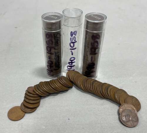 (3) Rolls Of 50 Wheat Pennies 1940-1958